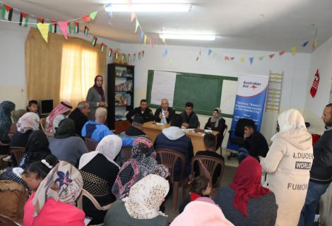 Palestinian Women in the West Bank city of Hebron participate  accountability session targeting  decision makers in the sectors of health  and public transportation
