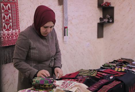 Photo of Mrs.Mai Taqatqa is a female young social entrepreneur while she is working in her  social enterprise of Palestinian embroidery in her Village -Beit Fajar in the south of West Bank -copy Rights for ActionAid Palestine 2021 