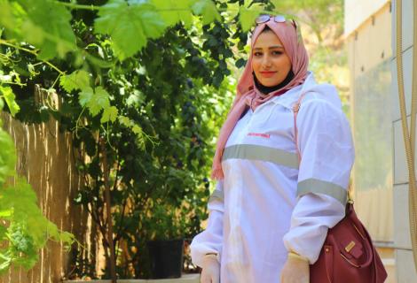 Photo of Jenan Sayed Ahmad during her participation in one of the preparedness and response actions implemented by ActionAid Palestine to respond to COVID-19 crisis in Occupied Palestinian Territory -Hebron-West Bank-Palestine- Coy Rights for ActionAid Palestine 2021