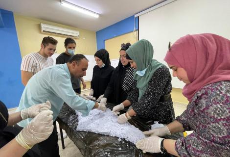 Photo of a group of young people during their participation in a workshop about recycling papers in Hebron in partnership with the Palestinian Quality Authority. Hebron-South of West Bank -Palestine -Copy Rights for ActionAid Palestine 2021   