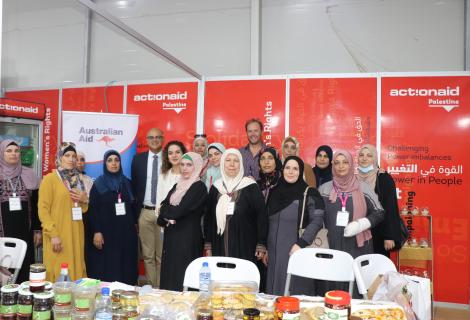 Photo of members of ActionAid Palestine’s women groups during their participation in Palestinian food Expo 2021 in Hebron in the south of West Bank and they were visited by the representative of Australian government at Palestinian National Authority and head of programs in ActionAid Palestine. Hebron-Palestine -Copy Rights to ActionAid Palestine -2021 