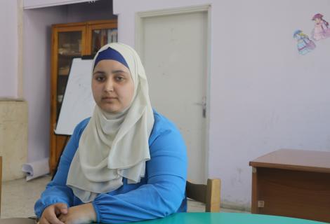 -	Photo  of Lara  who is a young woman entrepreneur who  has a visual disability  and runs a her small enterprise of “ remedial soap” funded by ANCP  in the old city of Hebron in Hebron governorate in the south of West Bank 