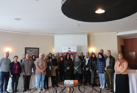 Photo of the participants -Employees of public sector in training on promoting women engagement in labor market as part of INTERNISA” project which is a network of synergies to increase the number of digitally skilled women employed in the Middle East territories via matching demand and supply in the labour market. Ramallah-West Bank-Palestine-Copy Rights for ActionAid Palestine 2022  