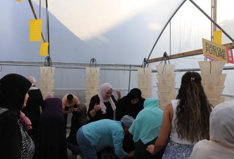 Photo for Palestinian refugee women participating in an awareness workshop on agroecology and hydroponic for launching climate Justice Campaign “Fund Our Future” in Rehana Cooperative for Agricultural Production and Processing” in Beit Jibrin Refugee Camp in Bethlehem Governorate in the south of Occupied West Bank -Palestine -copy Rights for ActionAid Palestine 2023