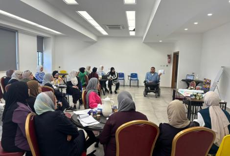 A photo of girls and young women during training on small enterprise management in Hebron in the West Bank in 2024