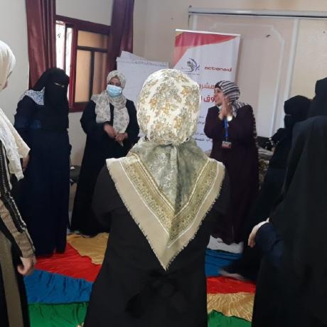 (photo of a group of women while they were receiving psychological support after recent escalation against Gaza strip 2021 through ActionAid’s programme of “ Resilience and Rights” that implements in partnership with Wefaq Association for Women and Child Care-Rafah-Gaza Strip -Palestine) 