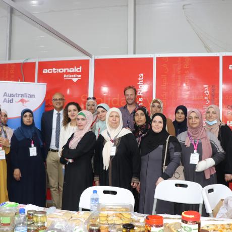 Photo of members of ActionAid Palestine’s women groups during their participation in Palestinian food Expo 2021 in Hebron in the south of West Bank and they were visited by the representative of Australian government at Palestinian National Authority and head of programs in ActionAid Palestine. Hebron-Palestine -Copy Rights to ActionAid Palestine -2021 