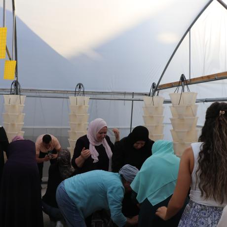 Photo for Palestinian refugee women participating in an awareness workshop on agroecology and hydroponic for launching climate Justice Campaign “Fund Our Future” in Rehana Cooperative for Agricultural Production and Processing” in Beit Jibrin Refugee Camp in Bethlehem Governorate in the south of Occupied West Bank -Palestine -copy Rights for ActionAid Palestine 2023