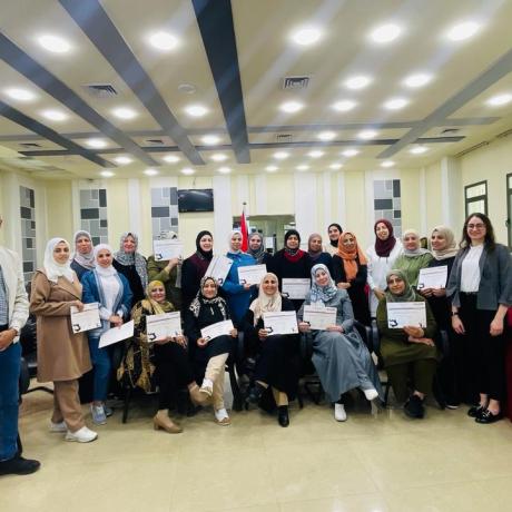 This picture for women participating in the training of digital marketing in Hebron governorate during 2024