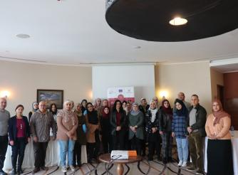 Photo of the participants -Employees of public sector in training on promoting women engagement in labor market as part of INTERNISA” project which is a network of synergies to increase the number of digitally skilled women employed in the Middle East territories via matching demand and supply in the labour market. Ramallah-West Bank-Palestine-Copy Rights for ActionAid Palestine 2022  