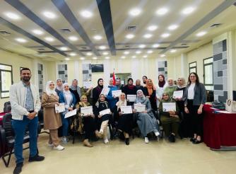 This picture for women participating in the training of digital marketing in Hebron governorate during 2024 