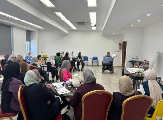 A photo of girls and young women during training on small enterprise  management in Hebron in the West Bank in 2024